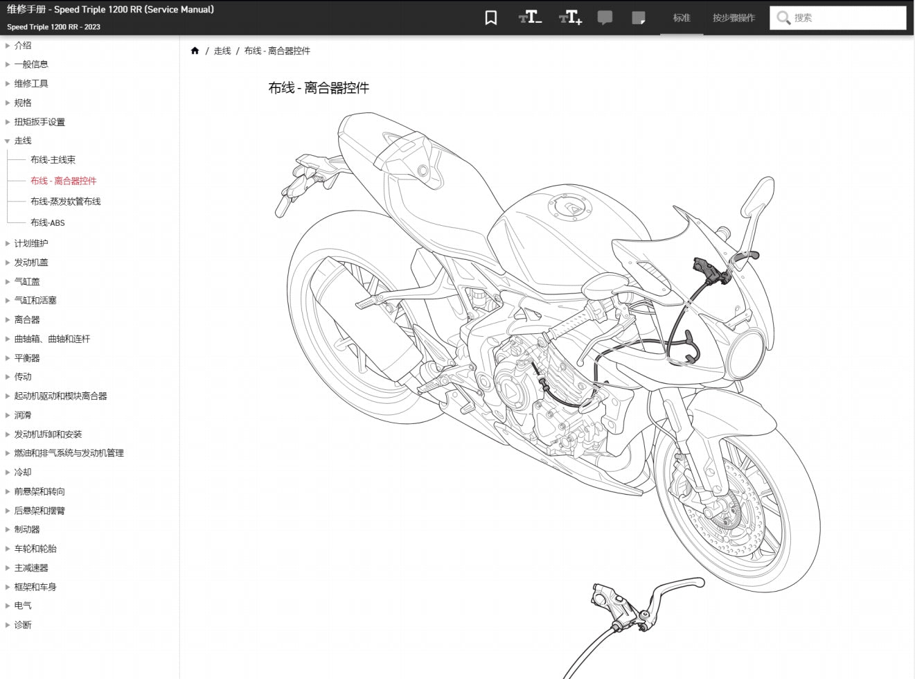 Triumph 凱旋 2023 速度三重 1200RR 維修手冊簡體中文全車線路圖故障碼分析圖面維修DIY工具