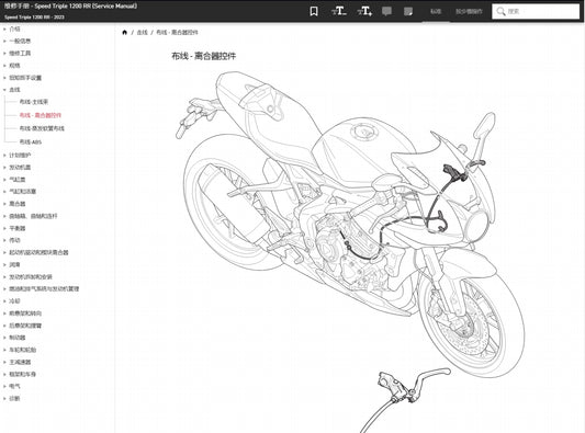 Triumph 凱旋 2023 速度三重 1200RR 維修手冊簡體中文全車線路圖故障碼分析圖面維修DIY工具