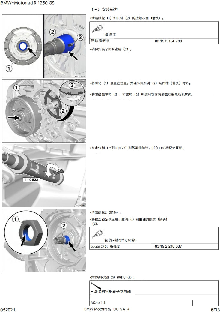 BMW宝马水鸟R1250GS维修手册英文和简体中文全车扭矩表维修DIY工具