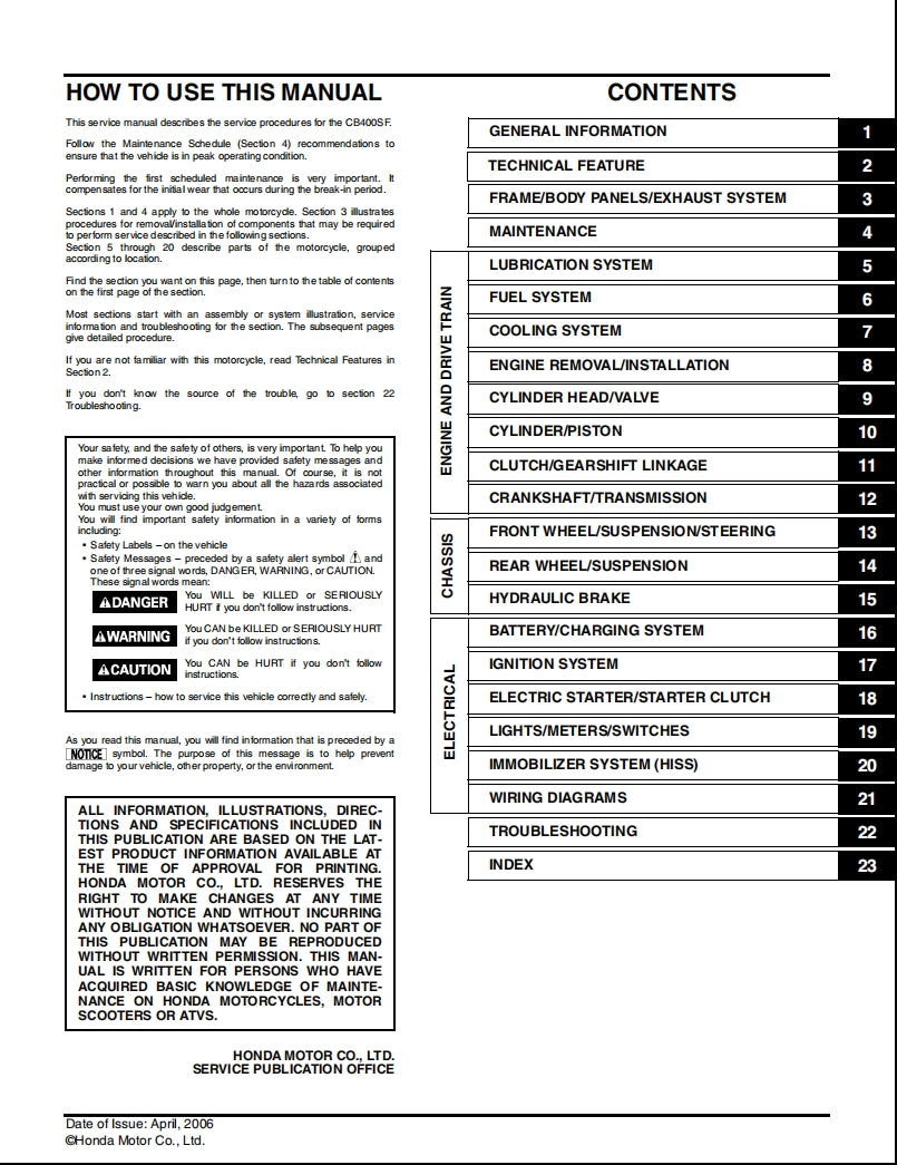 2006 honda CB400SFIII_3 Serice Manual 維修手冊 中文簡體中文全車線路圖 故障碼分析 圖紙維修DIY工具