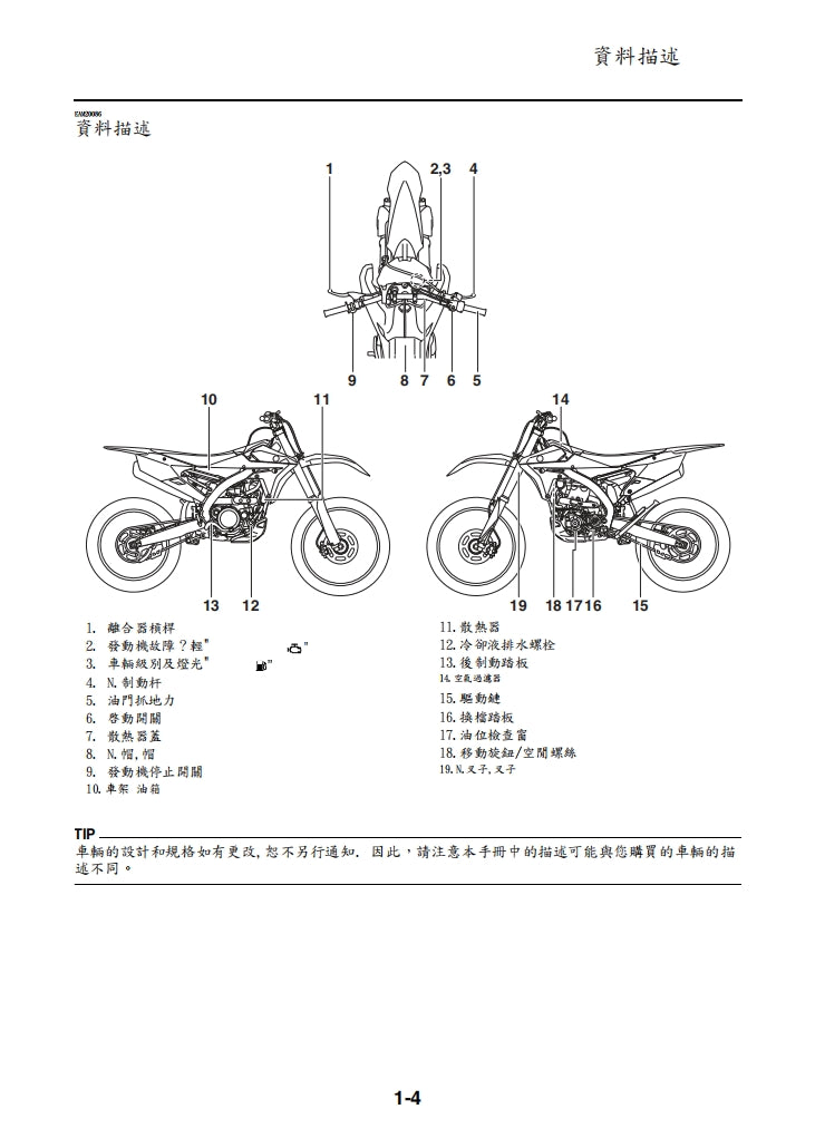 2019年雅馬哈YZ250FX YZ250FXK維修手冊繁体中文和英文全車扭矩錶折開圖線路圖故障程式碼