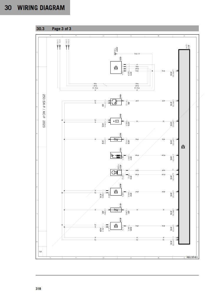 KTM 2023 250SX F XC F T Service Manual Vehicle parts disassembly diagram fault code query vehicle torque data and circuit diagram