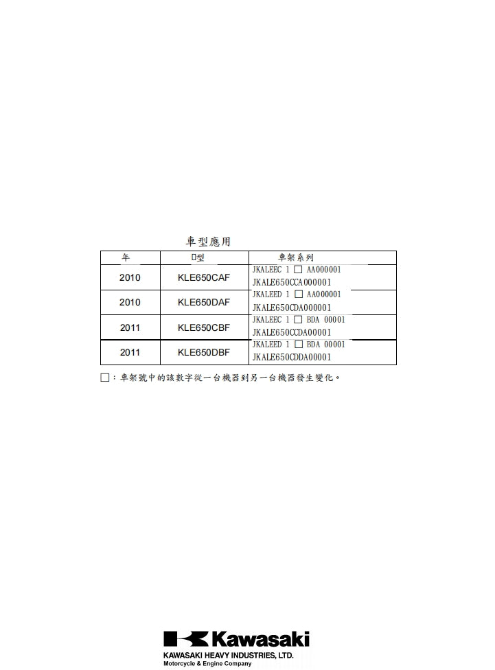 2010-2011川崎VERSYS KLE650維修手冊繁体中文和英文全車扭矩錶折開圖線路圖故障程式碼