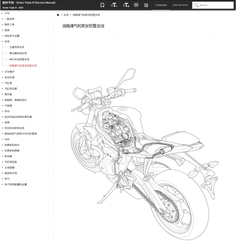 2021-2023 Triumph 765 Street Triple R 凱旋維修手冊簡體中文全車線路圖故障碼分析二維維修DIY工具