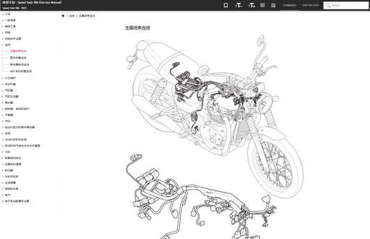 Triumph 凱旋2023 speed Twin 900 維修手冊簡體中文全車線路圖故障碼分析圖維修DIY工具