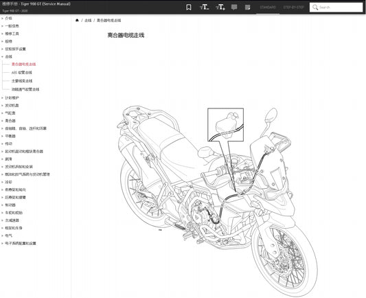 2020 Triumph 凱旋 Tiger 900GT 老虎900GT 維修手冊 簡體中文 全車線路圖 故障碼分析 圖紙維修 維修手冊 DIY工具