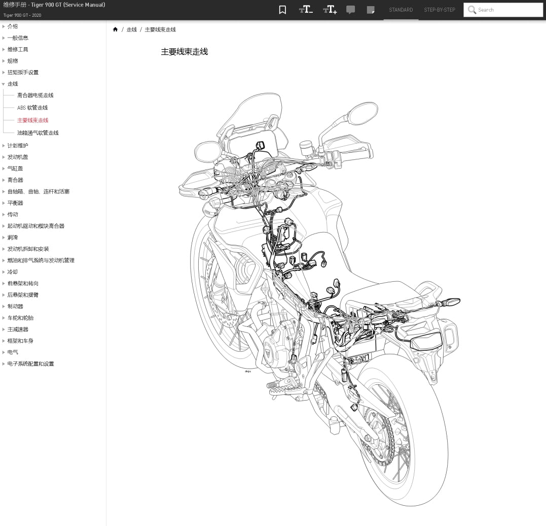 2020 Triumph 凱旋 Tiger 900GT 老虎900GT 維修手冊 簡體中文 全車線路圖 故障碼分析 圖紙維修 維修手冊 DIY工具