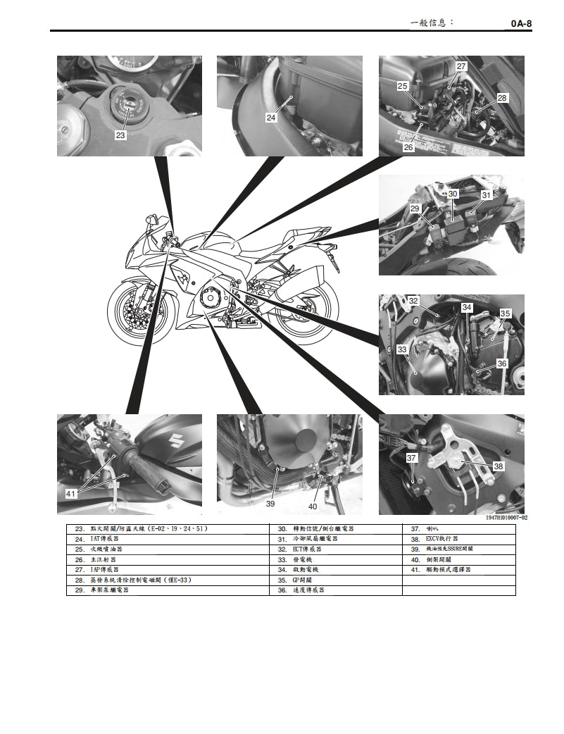 铃木GSX-R1000 K9維修手冊繁体中文和英文全車扭矩錶折開圖線路圖故障程式碼