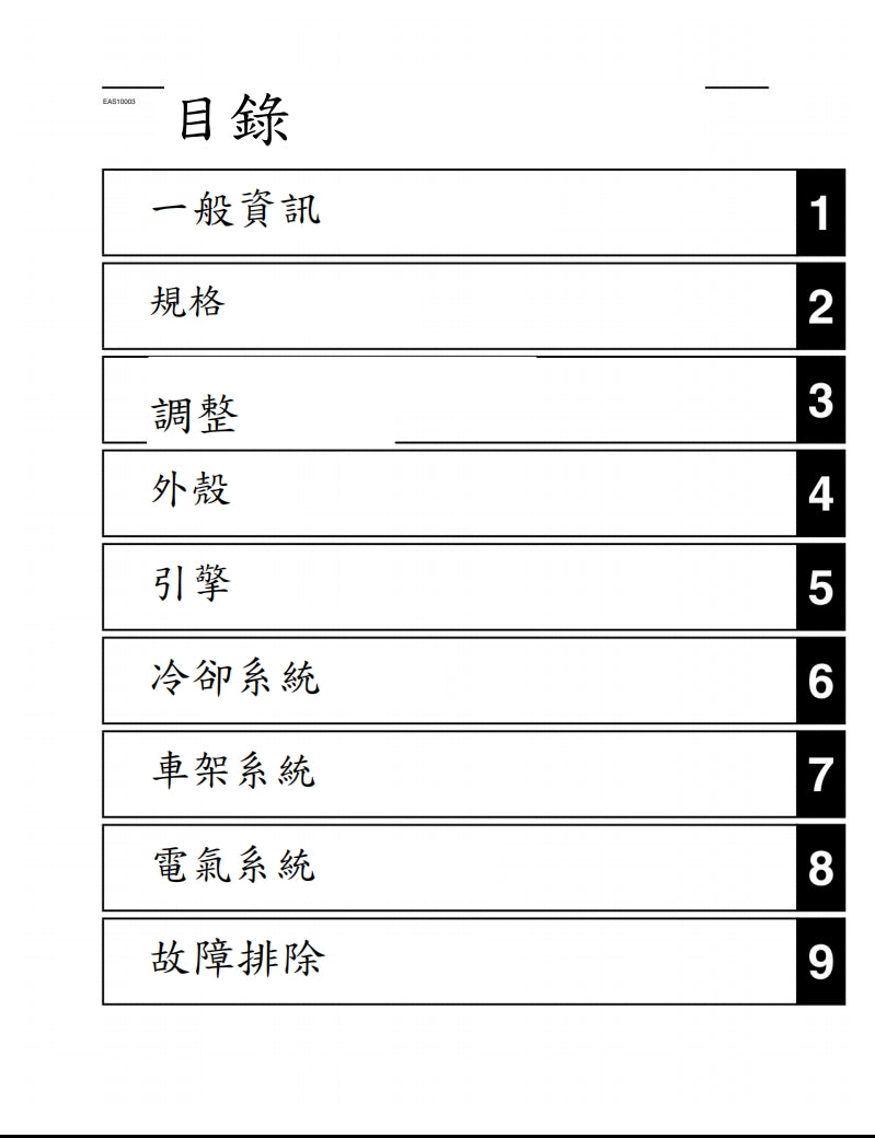 2015年雅馬哈R3維修手冊繁体中文和英文全車扭矩錶折開圖線路圖故障程式碼