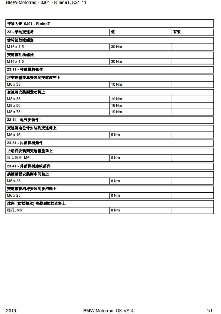 BMW宝马拿铁R NineT K21维修手册简体中文全车螺丝扭矩维修DIY工具