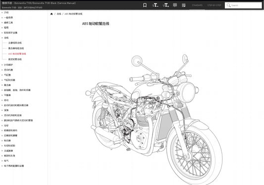 2020 Triumph 凱旋 T100 Bonneville 維修手冊維修手冊 簡體中文全車線路圖 故障碼分析 圖紙維修DIY工具