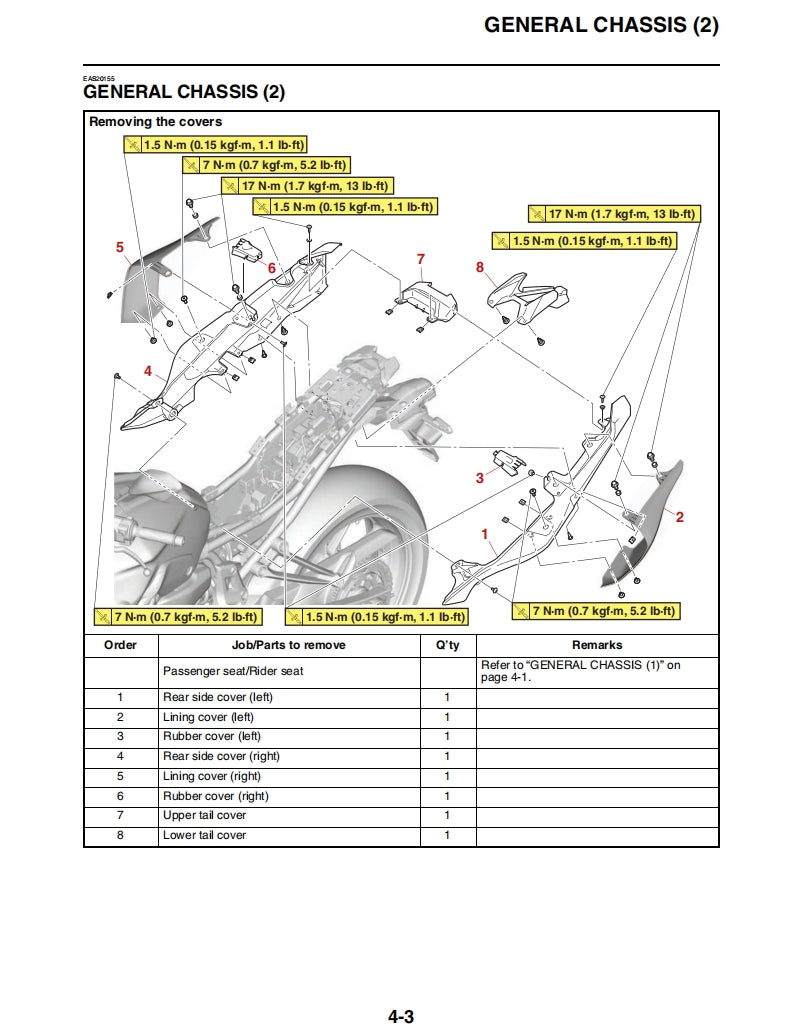 yamaha 2023 MT07 Service Manual Vehicle parts disassembly diagram fault code query vehicle torque data and circuit diagram