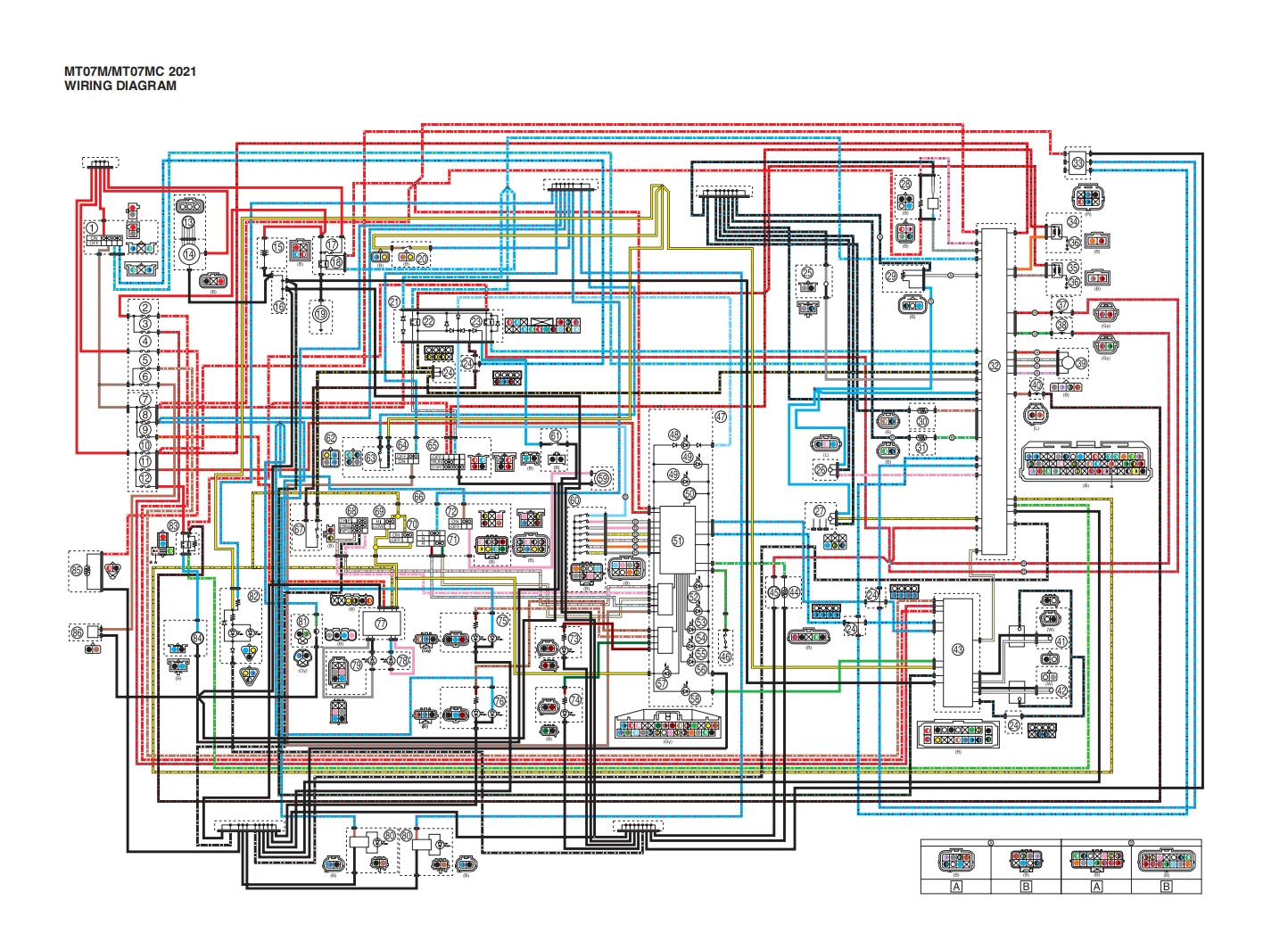 yamaha 2021-2022 MT07 Service Manual Vehicle parts disassembly diagram fault code query vehicle torque data and circuit diagram