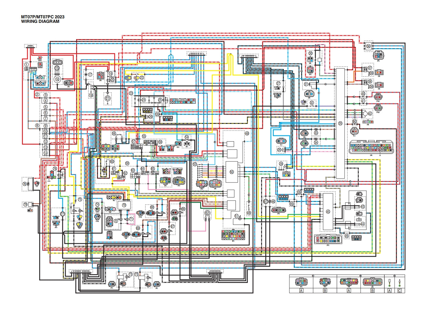 yamaha 2023 MT07 Service Manual Vehicle parts disassembly diagram fault code query vehicle torque data and circuit diagram