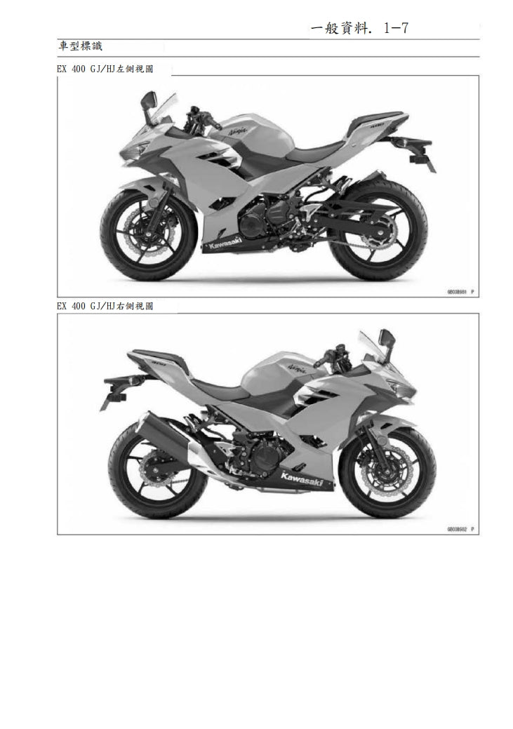 川崎2020年ninja400維修手冊繁体中文和英文全車扭矩錶折開圖線路圖故障程式碼