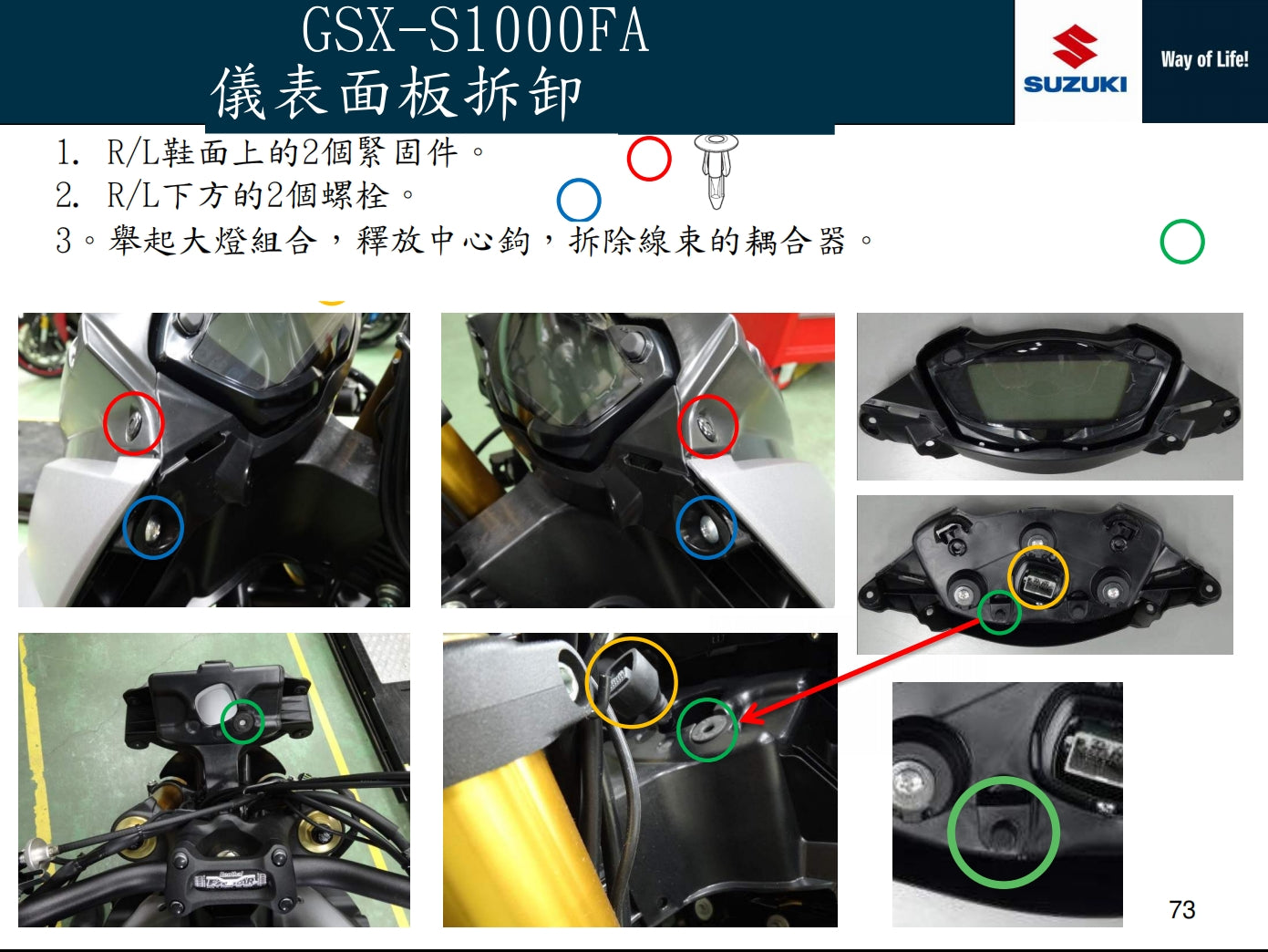 2015-2018鈴木GSX-S1000維修手冊繁体中文和英文全車扭矩錶折開圖線路圖