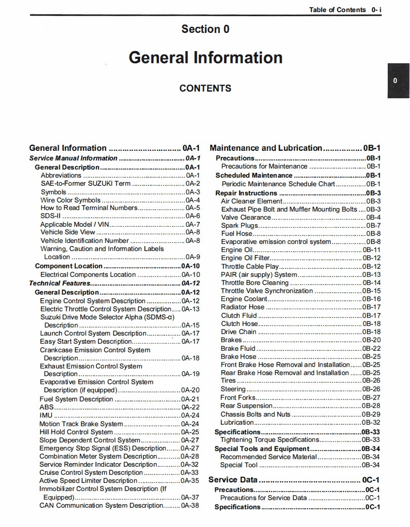 Suzuki 2022 GSX1300R Service Manual Vehicle parts disassembly diagram fault code query vehicle torque data and circuit diagram