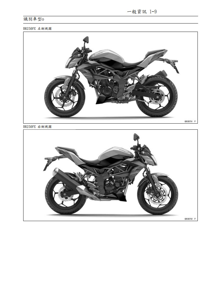 2014-2016川崎z250sl維修手冊繁体中文和英文全車扭矩錶折開圖線路圖故障程式碼