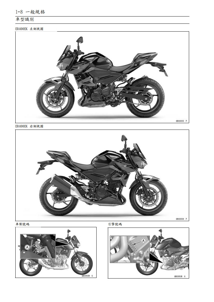 2019川崎z400維修手冊繁体中文和英文全車扭矩錶折開圖線路圖故障程式碼