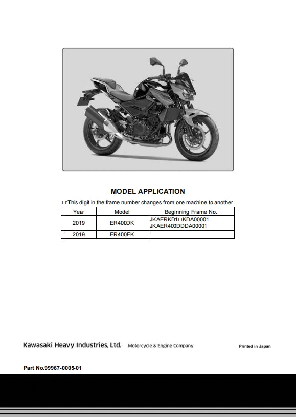 2019 kawasai z400 Service Manual Vehicle parts disassembly diagram fault code query vehicle torque data and circuit diagram