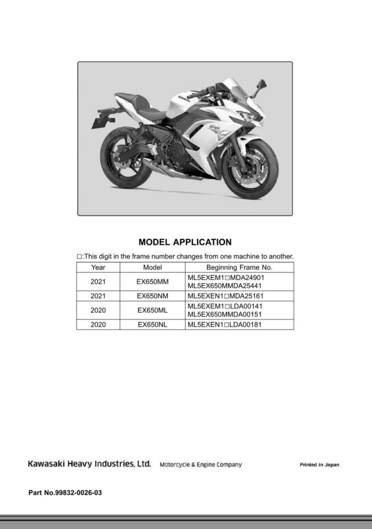 Kawasaki 2020-2021 Ninja650  service manual Vehicle parts disassembly diagram fault code query vehicle torque data and circuit diagram