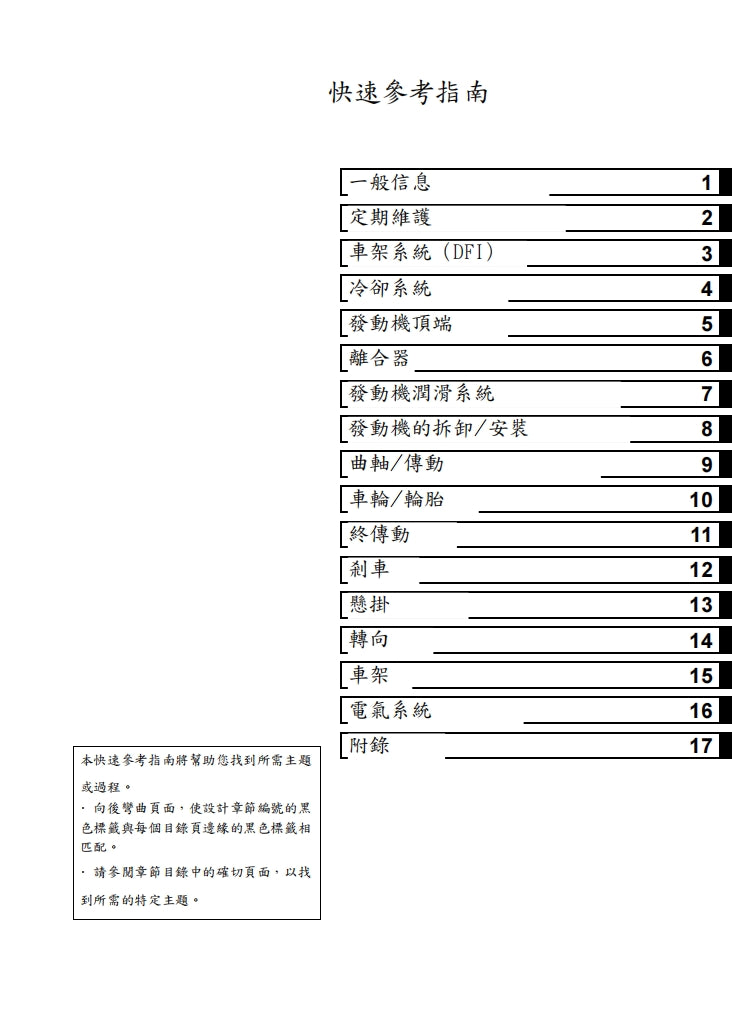 川崎2008-2009年ZX-10R維修手冊繁体中文和英文全車扭矩錶折開圖線路圖故障程式碼