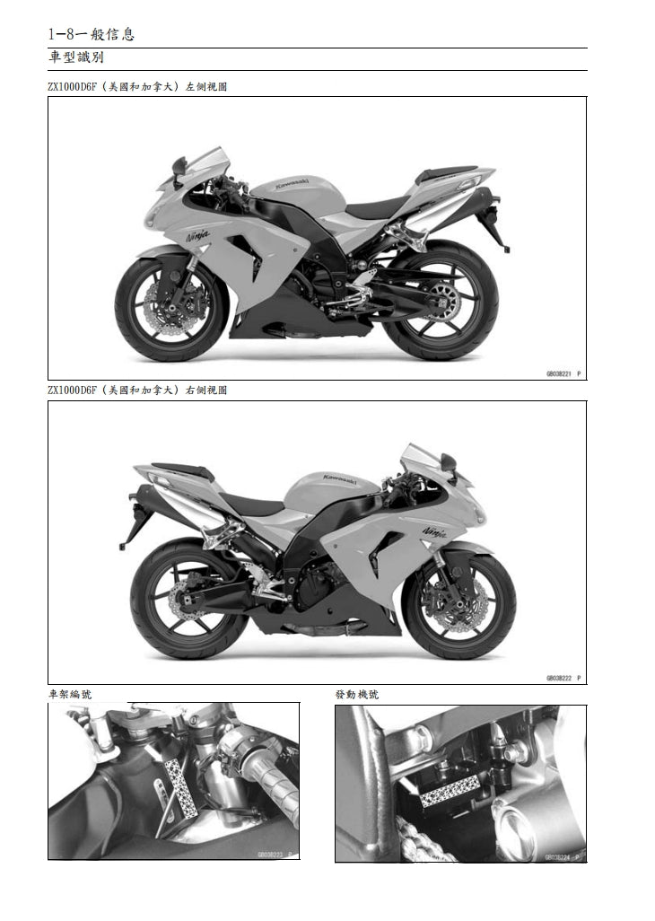 川崎2006-2007年ZX-10R維修手冊繁体中文和英文全車扭矩錶折開圖線路圖故障程式碼