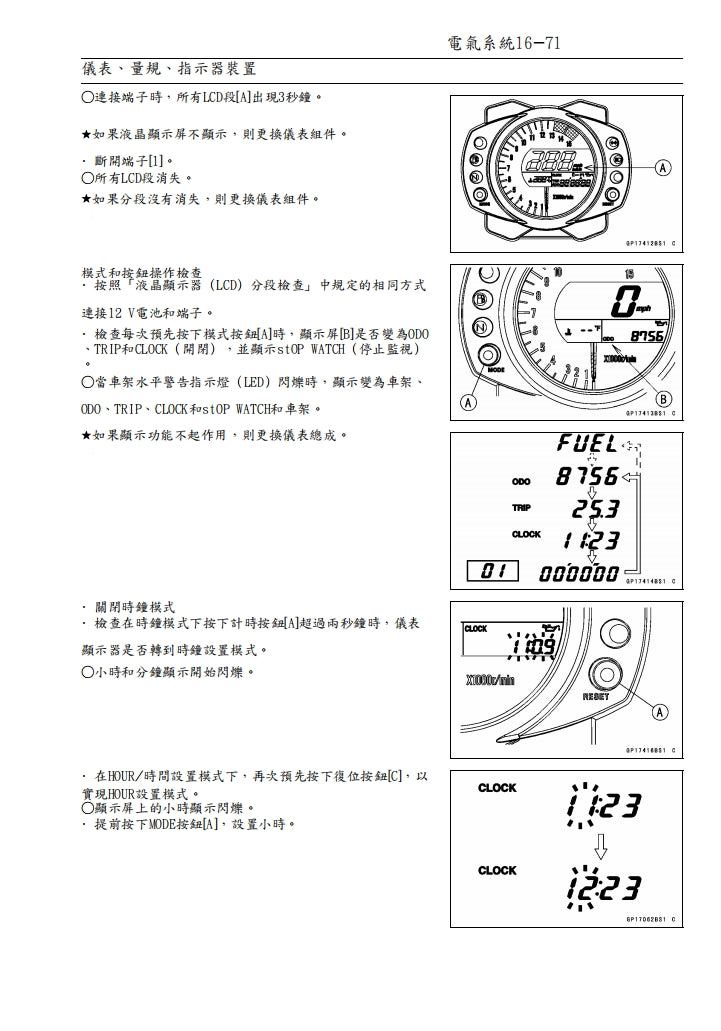 川崎2006-2007年ZX-10R維修手冊繁体中文和英文全車扭矩錶折開圖線路圖故障程式碼