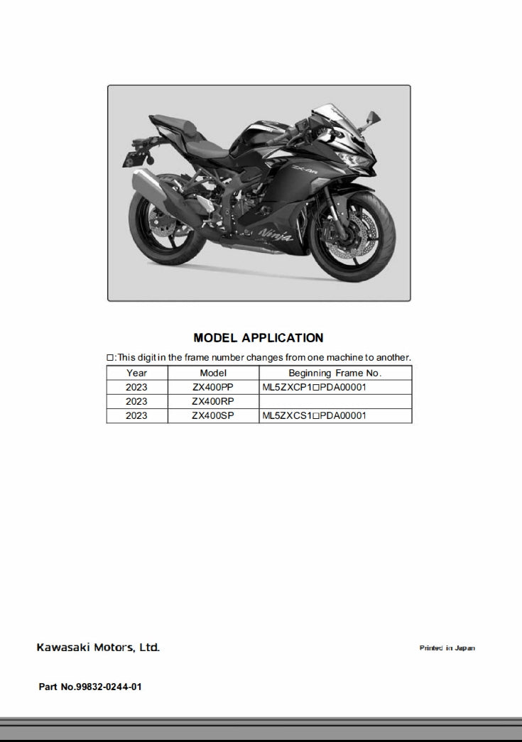 2023 Kawasaki ZX-4R Service Manual Vehicle parts disassembly diagram fault code query vehicle torque data and circuit diagram