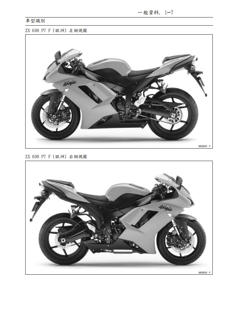 2007川崎ZX-6R維修手冊繁体中文和英文全車扭矩錶折開圖線路圖故障程式碼